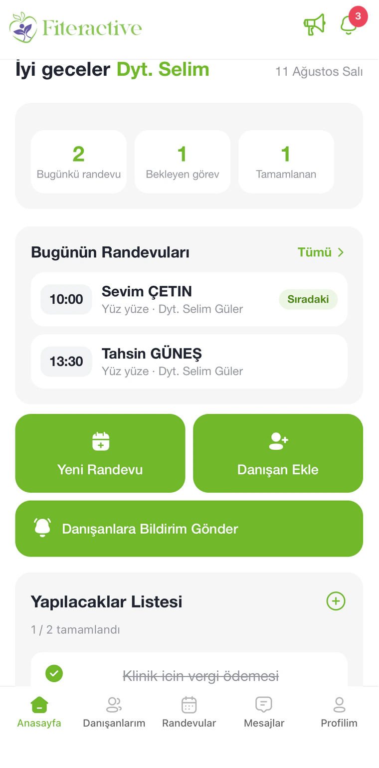 Mobil panel anasayfası