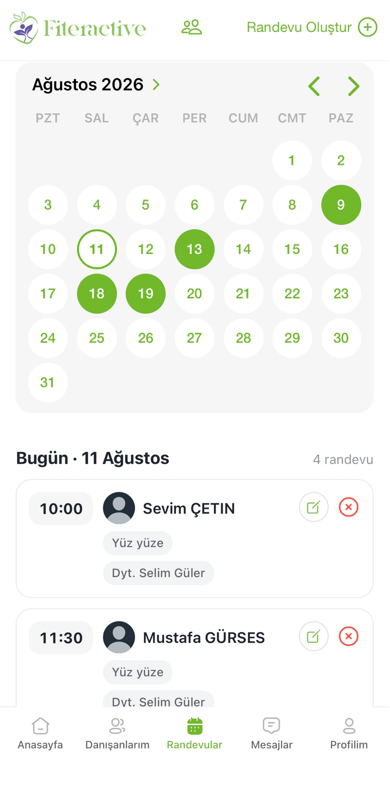 Mobil randevu listesi