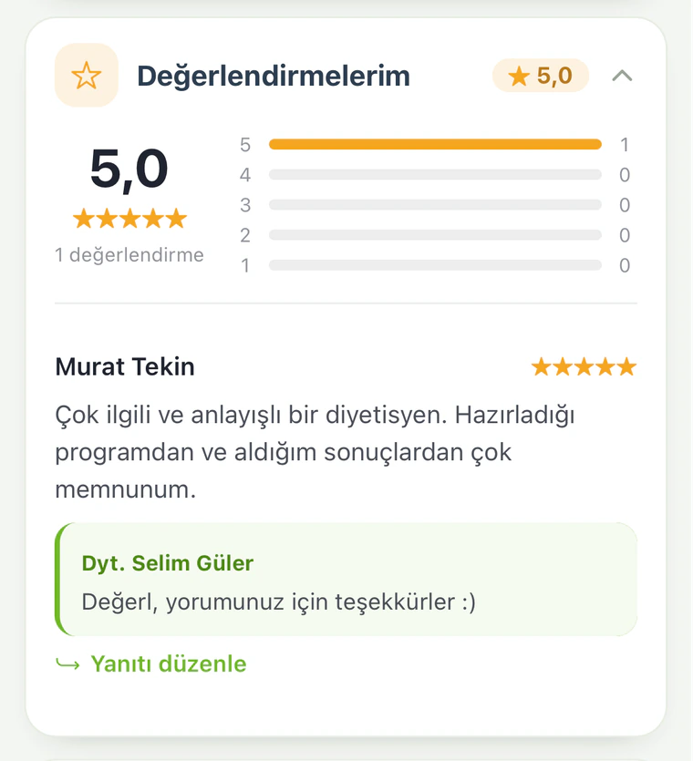 Değerlendirmelerim ekranı
