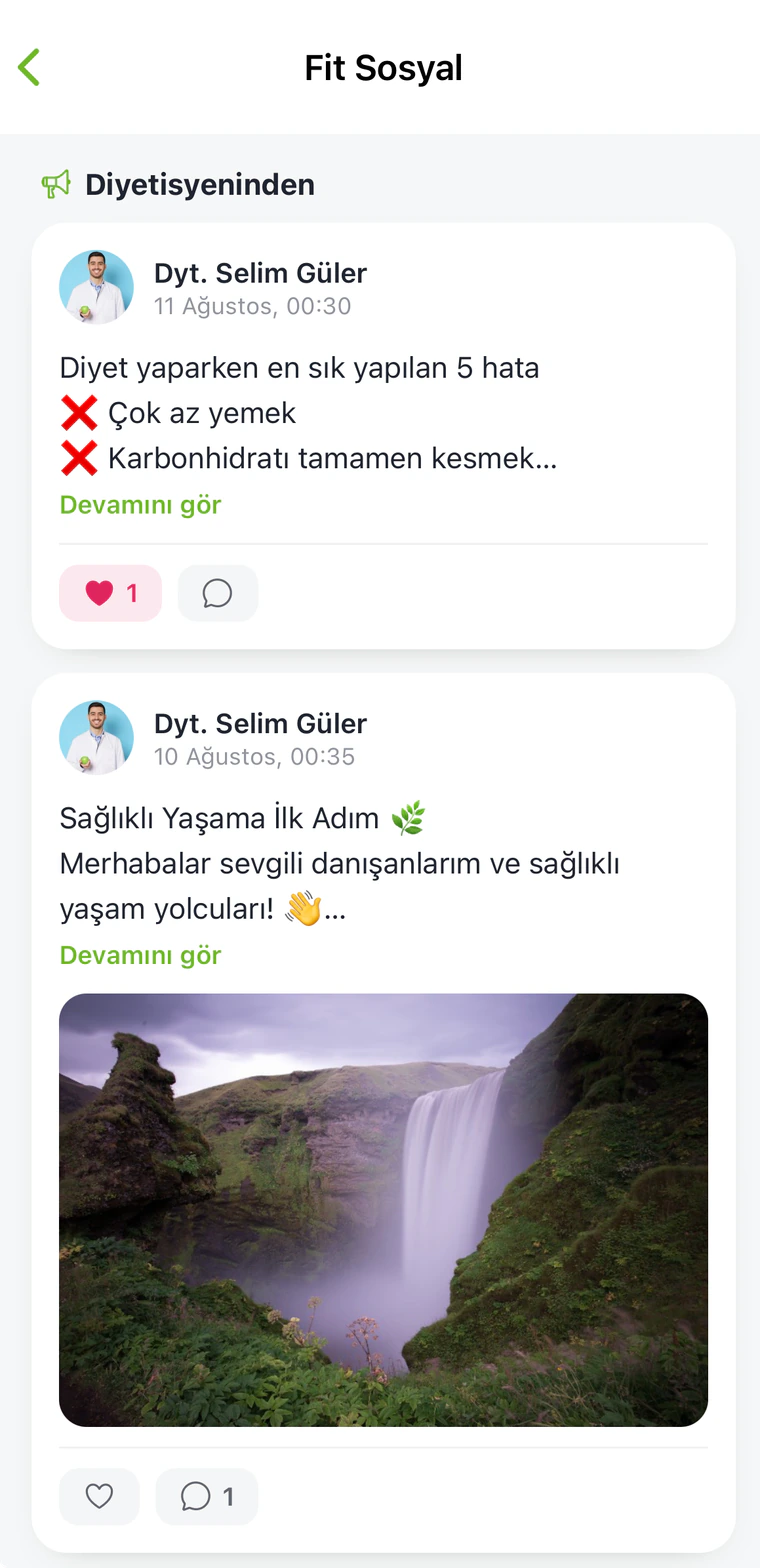 Danışan uygulamasında Fit Sosyal