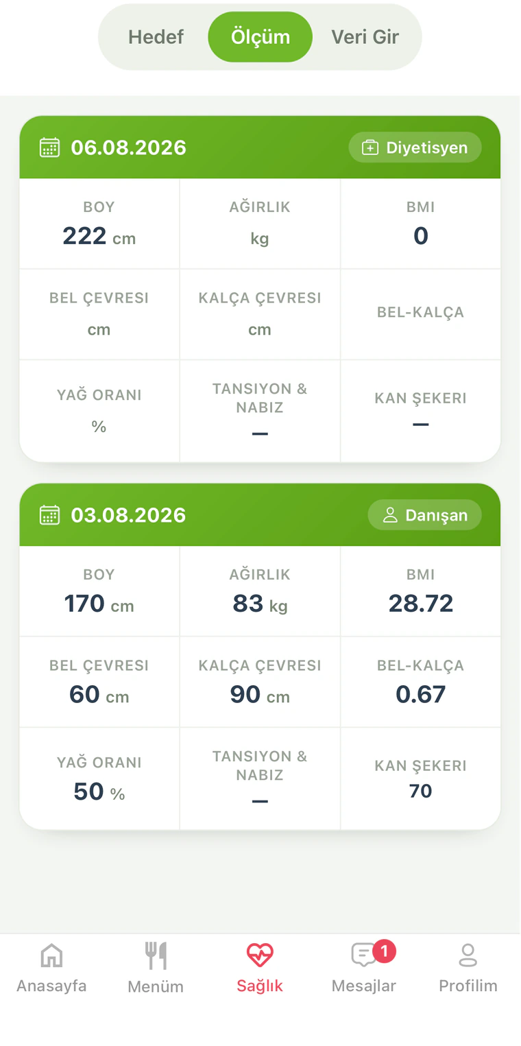 Danışan ölçüm ekranı